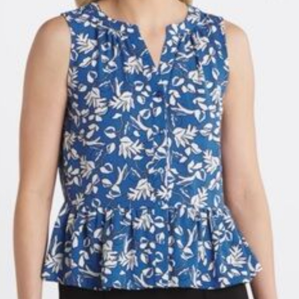 Fortune + Ivy Blue and White Sleeveless Peplum Blouse. Sz Med.